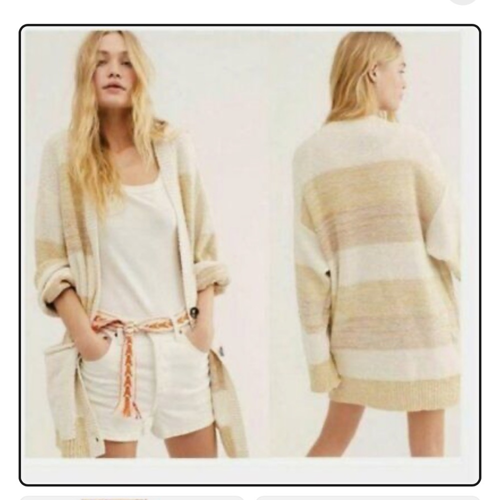NWT Free People Southport Beach Cardigan Jacket Grains Combo Sweater S Ivory